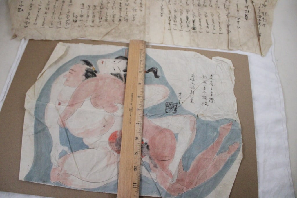 Japanese Shunga Erotic Woodblock Print & Letter - 7