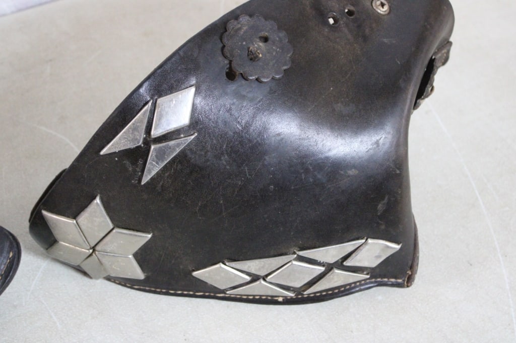 Pair of Leather & Silver Tapaderos Hooded Stirrup - 2