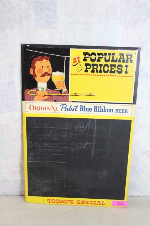 Pabst Blue Ribbon Beer Metal Chalkboard Sign: Pabst Blue Ribbon Beer Metal Chalkboard Sign - Original Bar Sign. Lot Size 26" x 17" x 1". 4 Lbs. Photos are part of description (Live Auctioneers on displays a max of 20 photos -check other