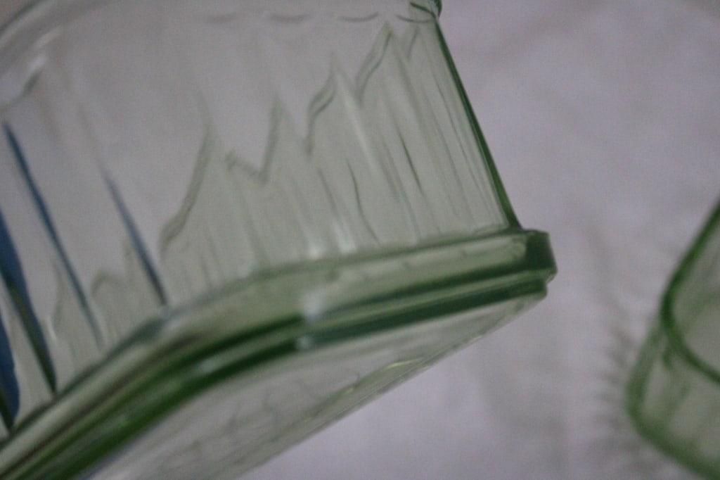 2 Green Uranium Glass Refrigerator Jars - Glows - 6