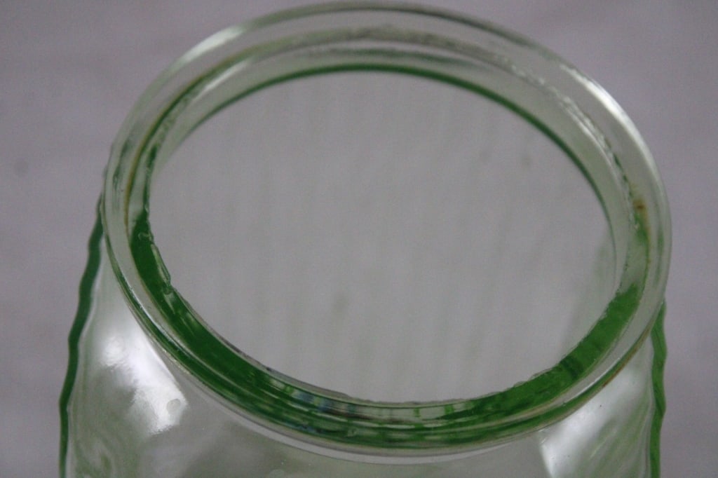 2 Green Uranium Glass Ribbed Canisters -Glows - 13