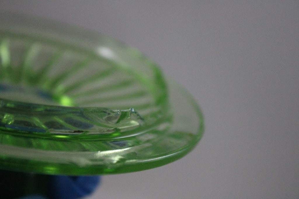 2 Green Uranium Glass Ribbed Canisters -Glows - 14