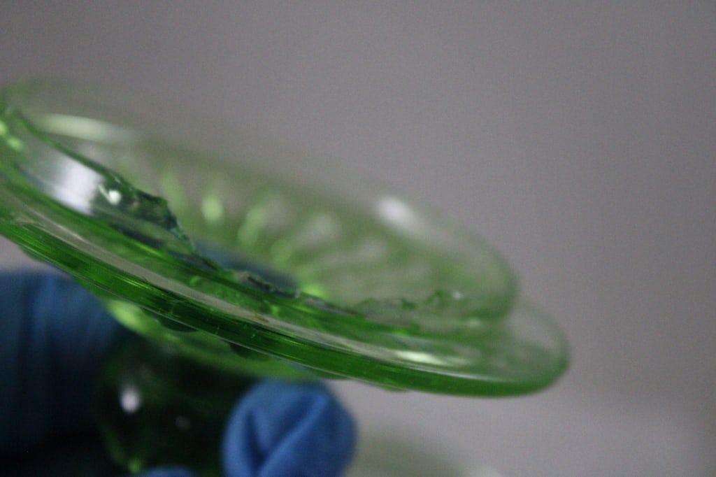 2 Green Uranium Glass Ribbed Canisters -Glows - 15