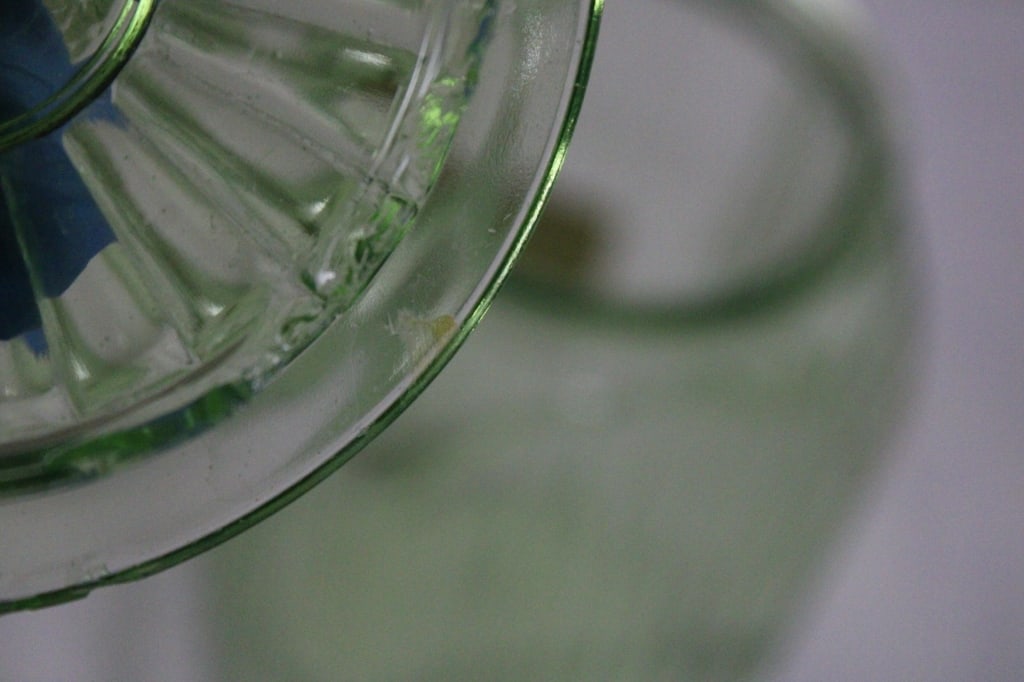 2 Green Uranium Glass Ribbed Canisters -Glows - 18