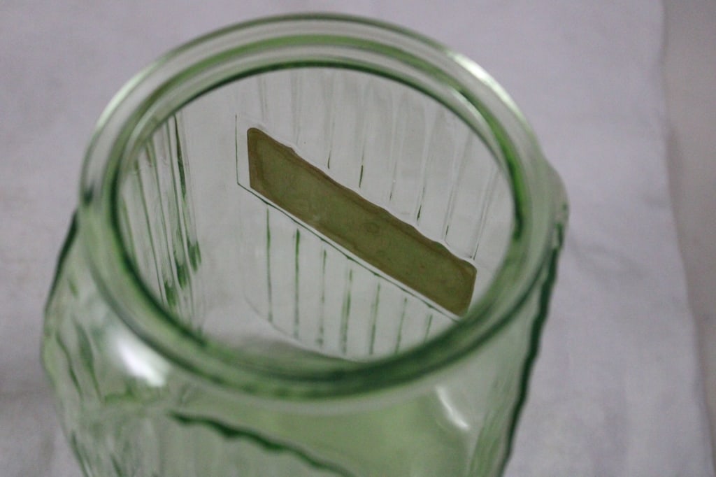 2 Green Uranium Glass Ribbed Canisters -Glows - 20