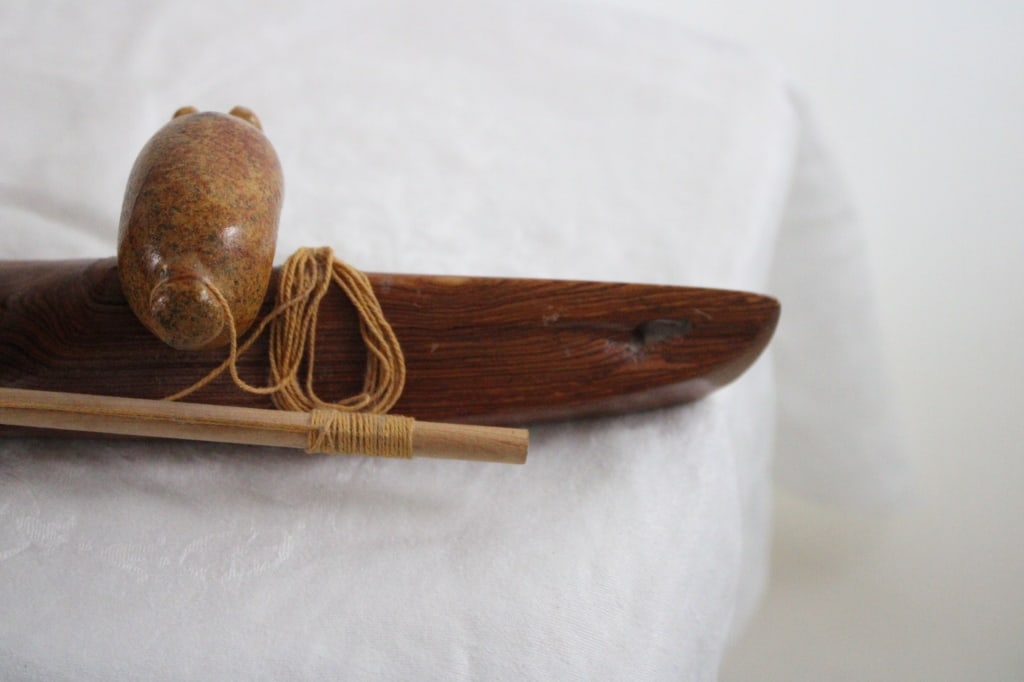 Inuit Wood Kayak w/Stone Hunter Artist Signed - 14