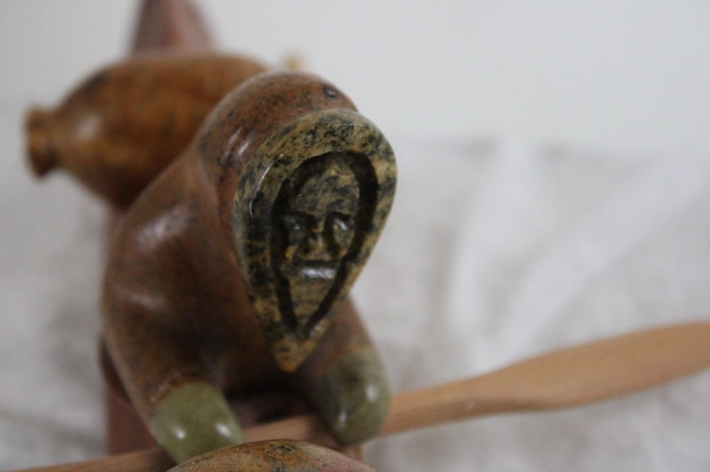 Inuit Wood Kayak w/Stone Hunter Artist Signed - 9