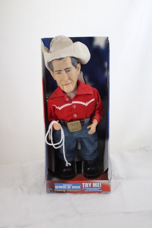 President George W Bush Country Superstar NRFB: President George W Bush Country Superstar NRFB - Never Removed from Box. Box of batteries still attached to the back of the box. Lot Size 16" x 8" x 8". 2 Lbs. Photos are part of description