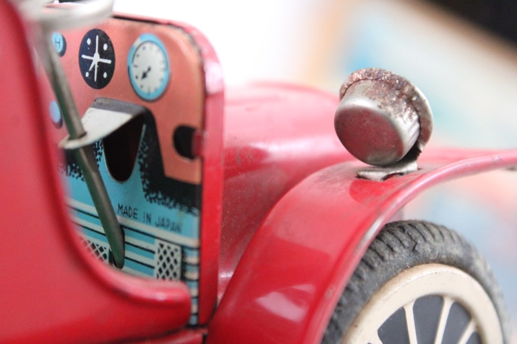 3 Tin Litho Friction Battery Toy Cars & Tractor - 7