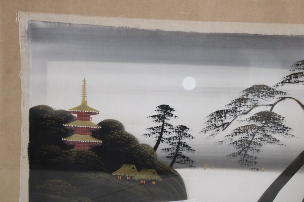 Framed Japanese Silk Painting Artist Signed - 2