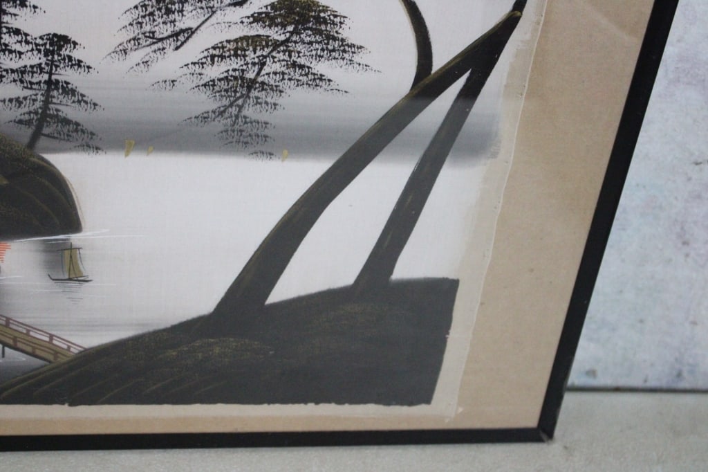 Framed Japanese Silk Painting Artist Signed - 7