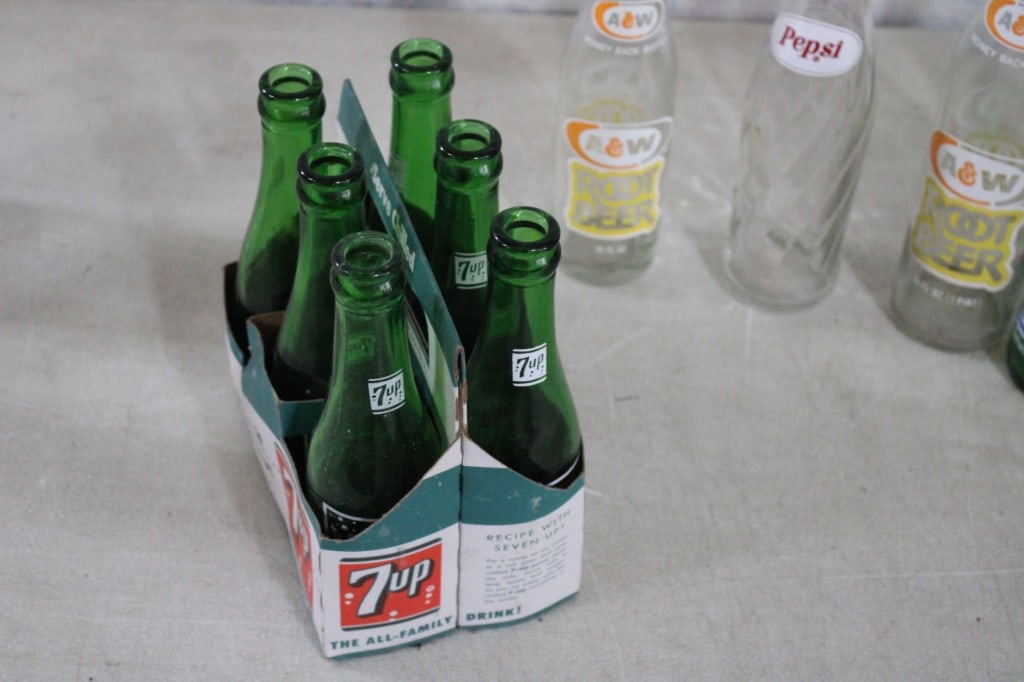 Vintage Soda Bottles 7UP, A&W, Pepsi, Spring Grove - 16