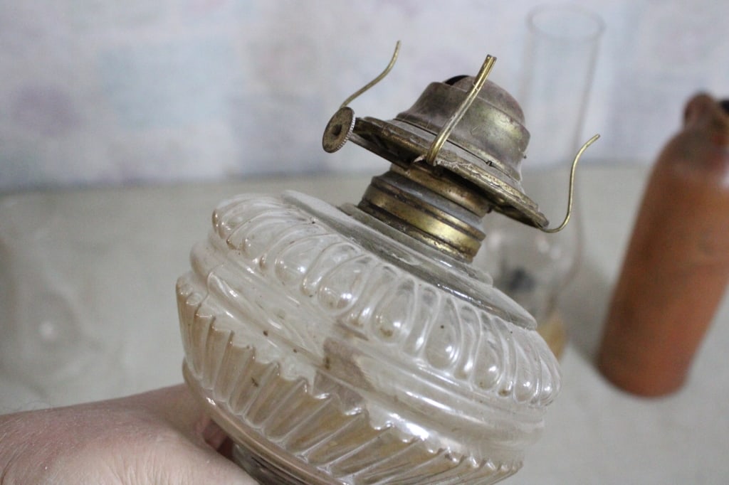 Stoneware Gin Jug, Crock, 2 Kerosene Lamps - 10