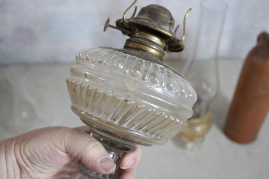 Stoneware Gin Jug, Crock, 2 Kerosene Lamps - 11