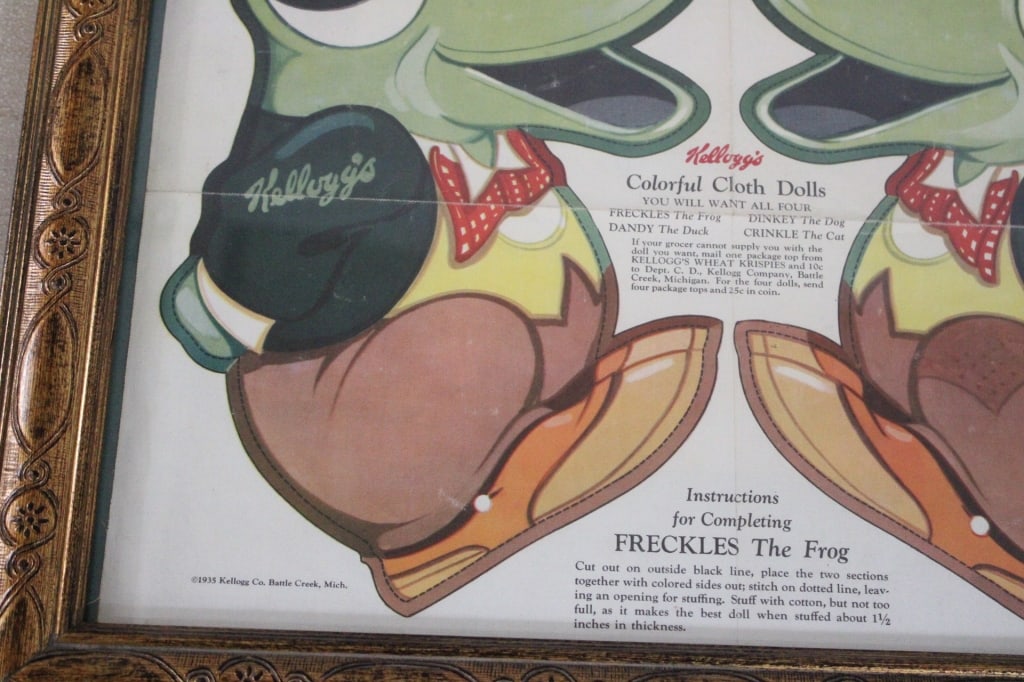 1935 Kellogg Co. Freckles Frog Framed Pillow Cloth - 4