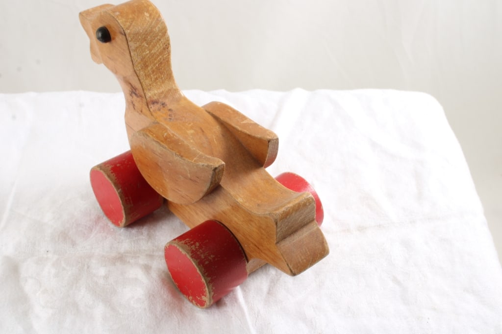 Folk Art Duck Toy & Cast Iron Mail Box Bank - 12