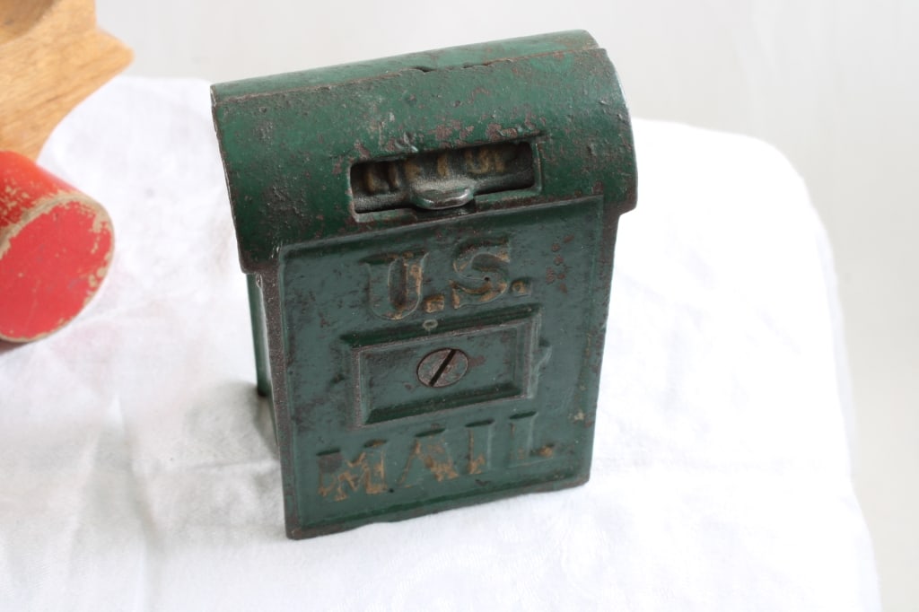 Folk Art Duck Toy & Cast Iron Mail Box Bank - 2