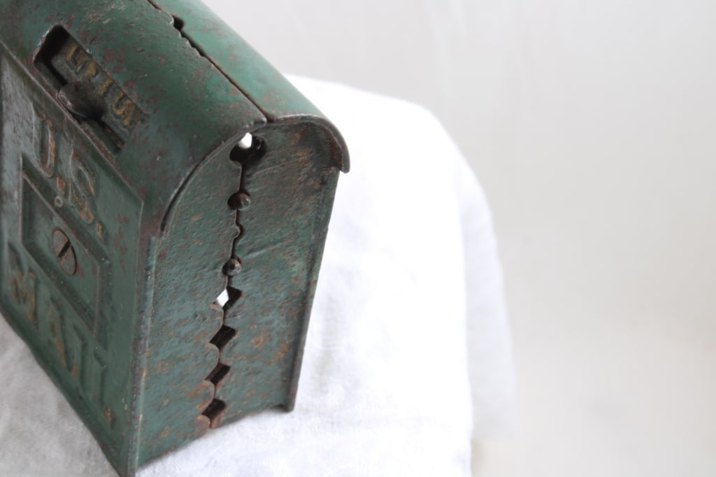 Folk Art Duck Toy & Cast Iron Mail Box Bank - 7