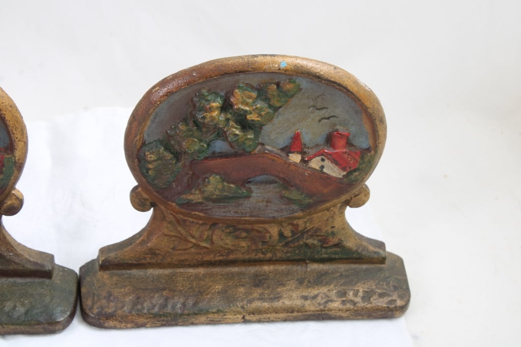 2 Cast Iron Bookends End of Trail, Landscape - 2