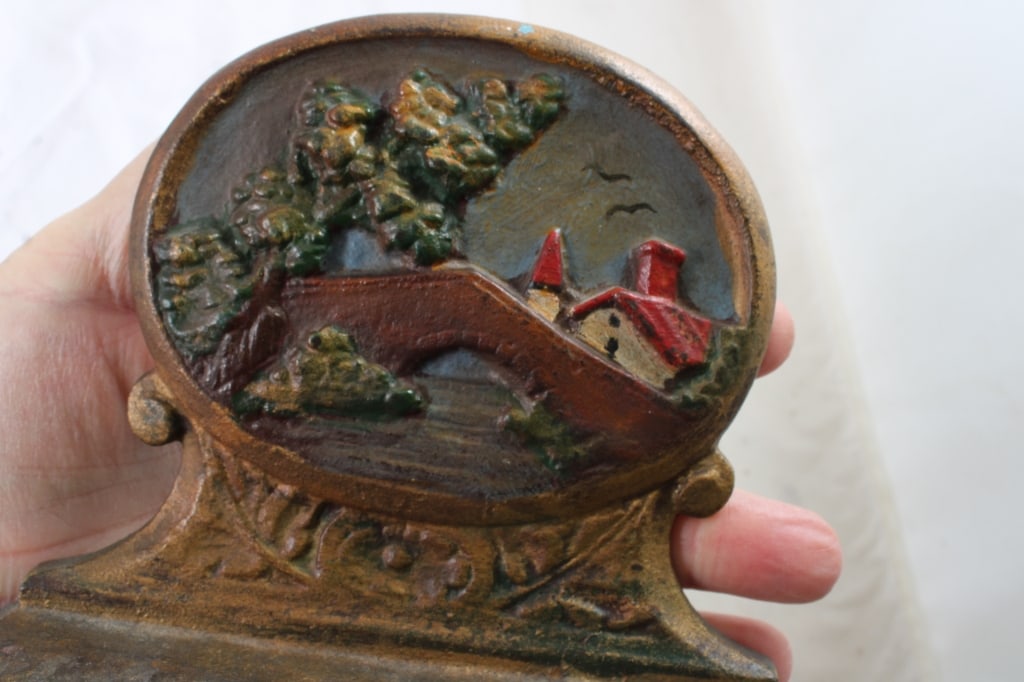 2 Cast Iron Bookends End of Trail, Landscape - 7