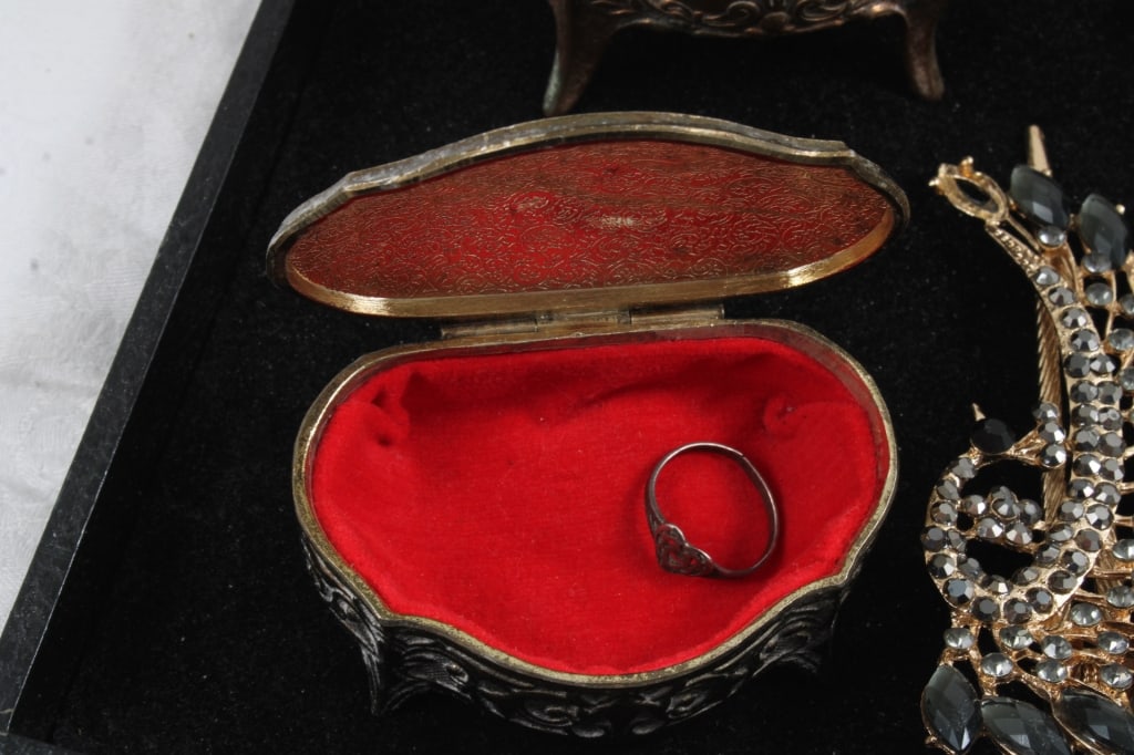 Jewelry Caskets, Jade Bracelet, Sterling Ring - 2