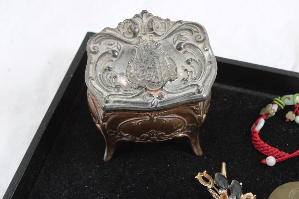 Jewelry Caskets, Jade Bracelet, Sterling Ring - 7