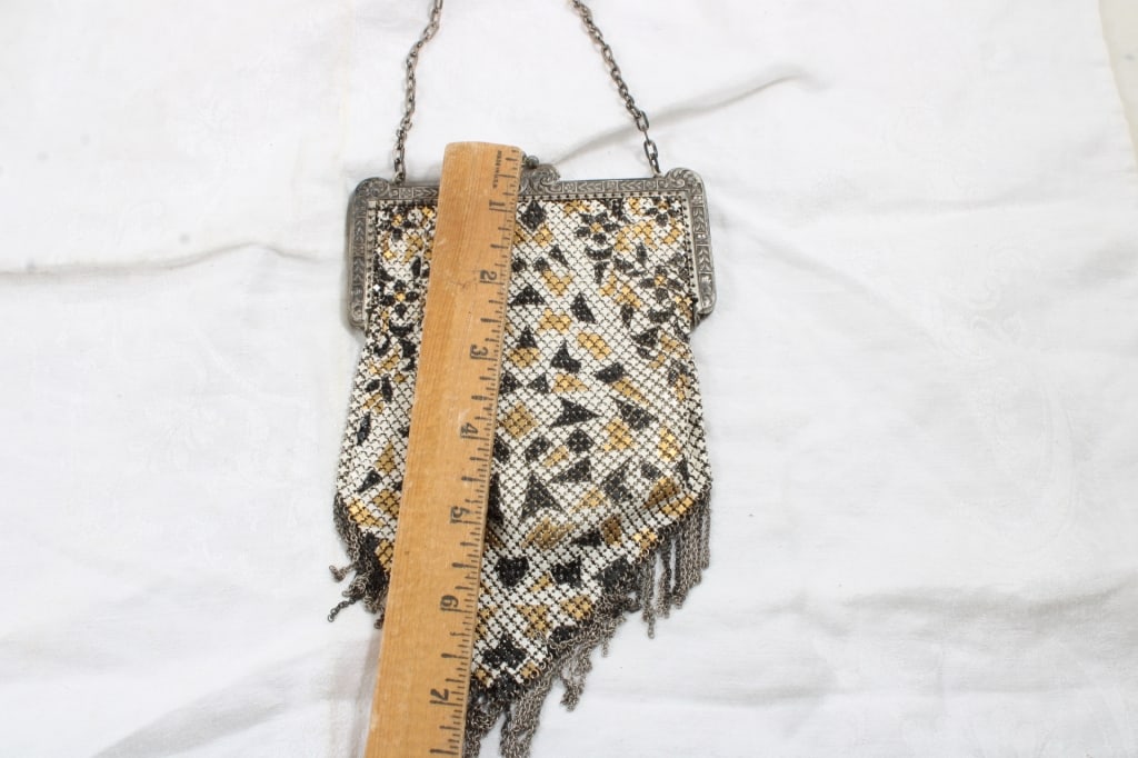 Flapper Chainmail Mesh Purse Black Silver Gold 8" - 5