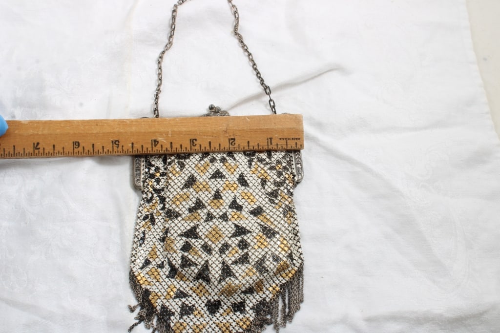 Flapper Chainmail Mesh Purse Black Silver Gold 8" - 6