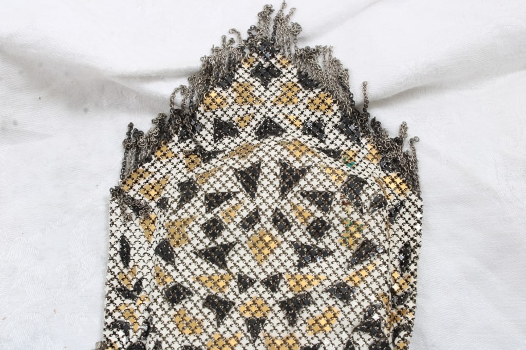 Flapper Chainmail Mesh Purse Black Silver Gold 8" - 8