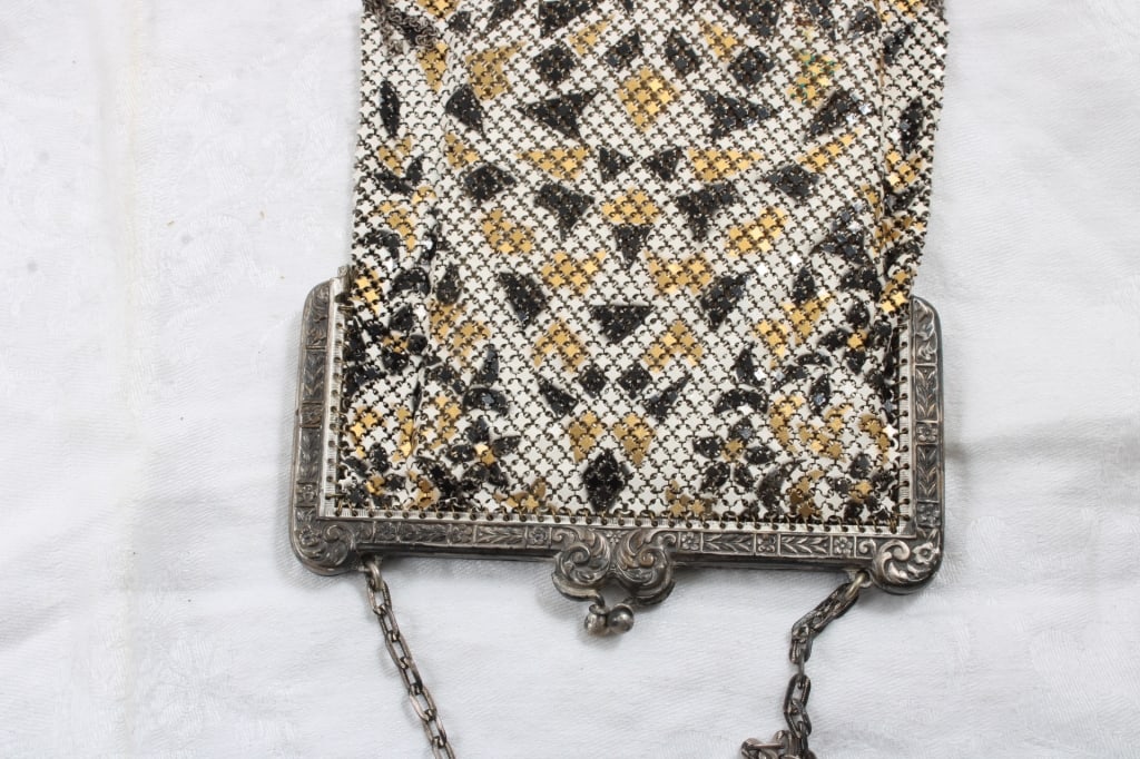 Flapper Chainmail Mesh Purse Black Silver Gold 8" - 9