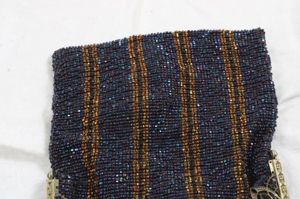 Micro Beaded Flapper Purse 7" Cobalt & Gold - 9