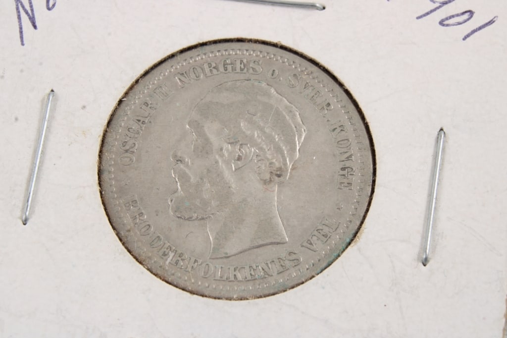 1901 Norway 1 Krone Silver Coin - 2