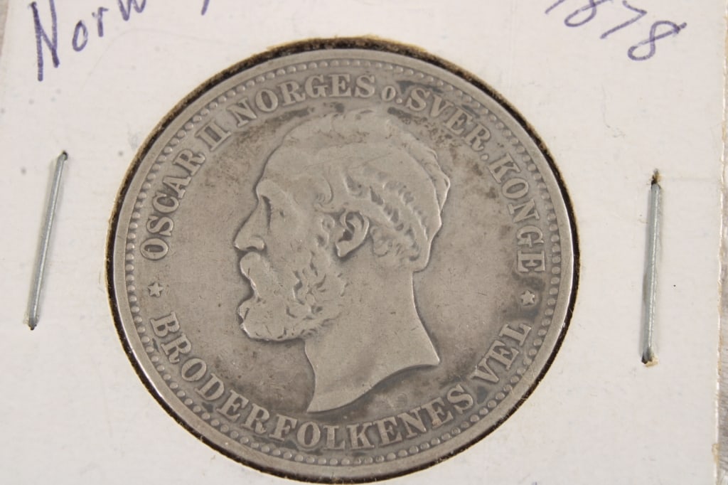 1878 Norway 2 Kroner Silver Coin - 2