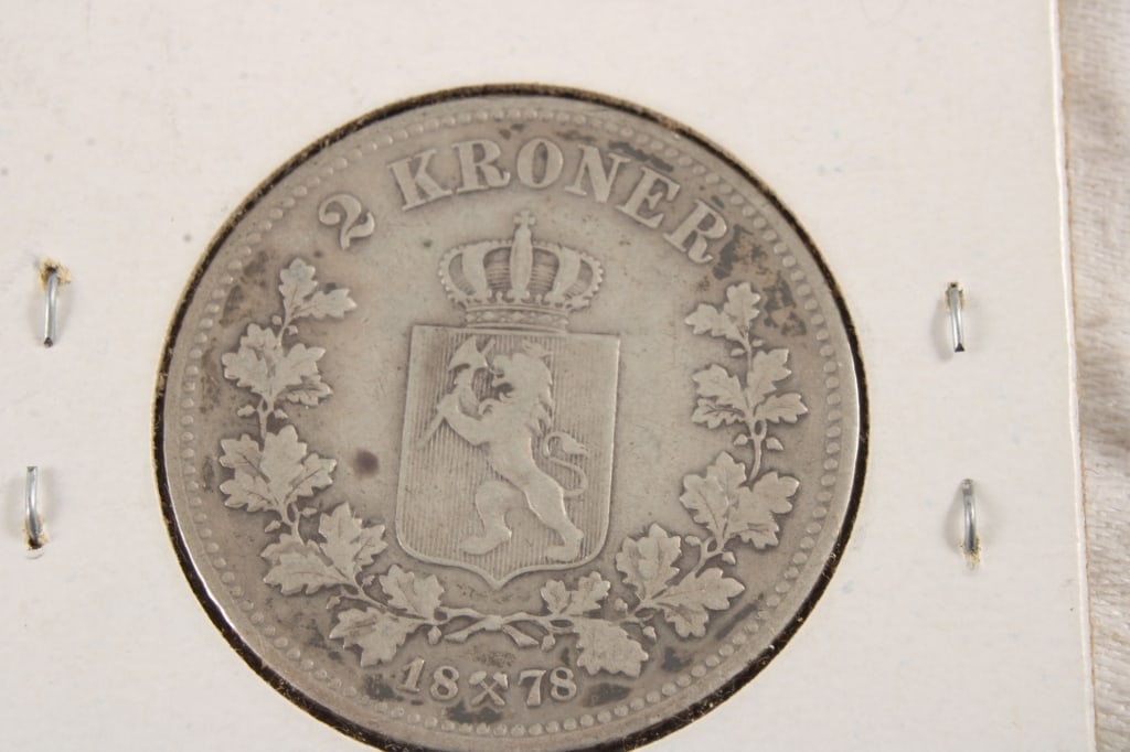 1878 Norway 2 Kroner Silver Coin - 3
