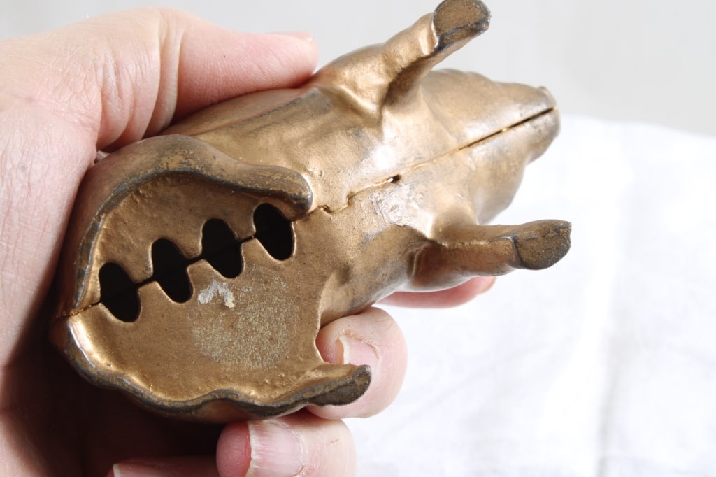 A C Williams Cast Iron Figural Pig Bank Gold - 5