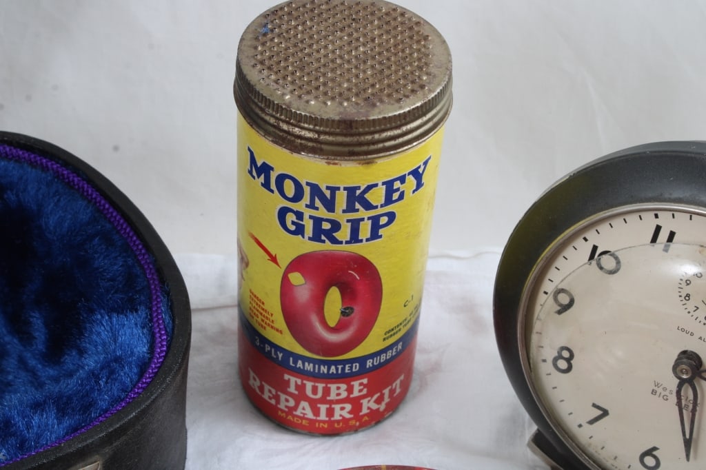 Tobacco Tins, Clock, Tube Repair, Jar Opener in - 9