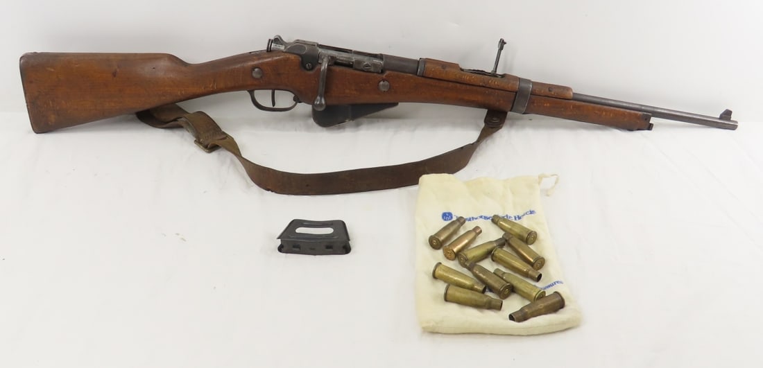French Mle1892 Mannlicher-Berthier Rifle 8mm Lebel: French Mle1892 Mannlicher-Berthier Rifle 8mm Lebel - SN# D 60107 on barrel & trigger guard, SN# F80540 on bolt, stock marked # H 17903, top of receiver marked N, barrel marked MA C 1917,