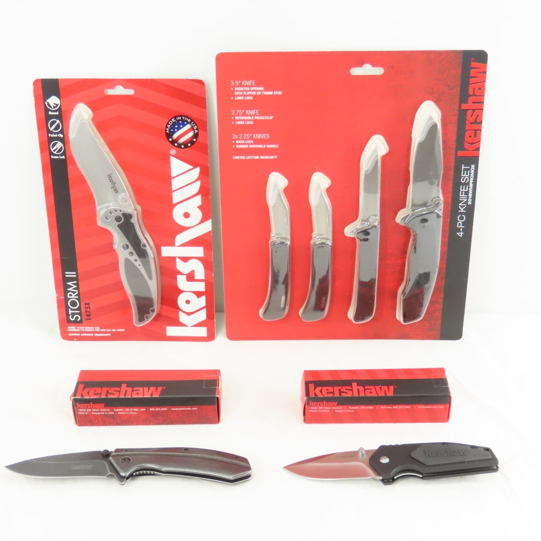 Kershaw Pocket Knives & Sets, all NIB: Kershaw Pocket Knives & Sets, all NIB - Lot Size 12x10x4" 6 LB All information and photos are intended to be as accurate as possible, but errors are possible. No item may be returned or refused based