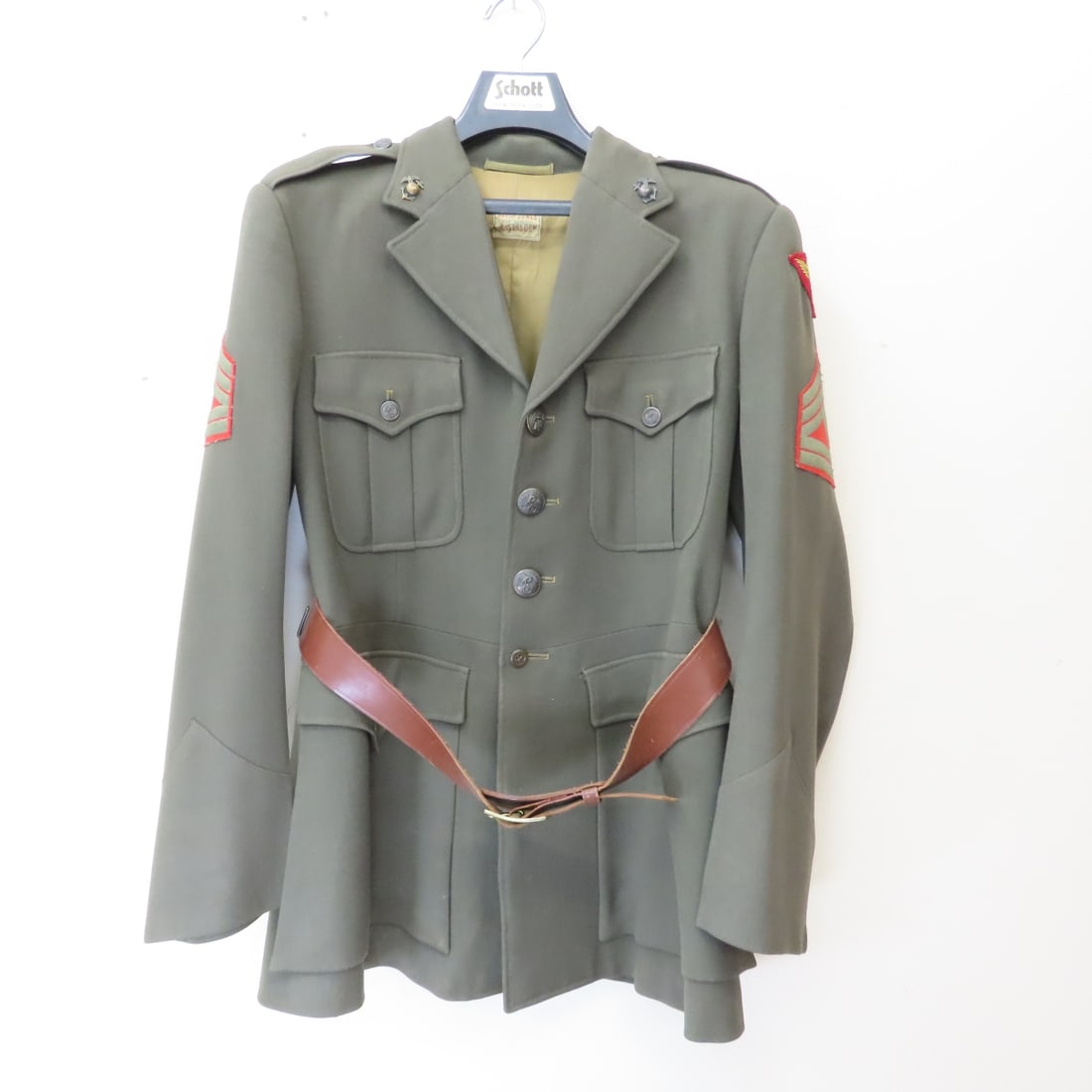 WWII Era USMC Dress Green Service Jacket & Caps - 2