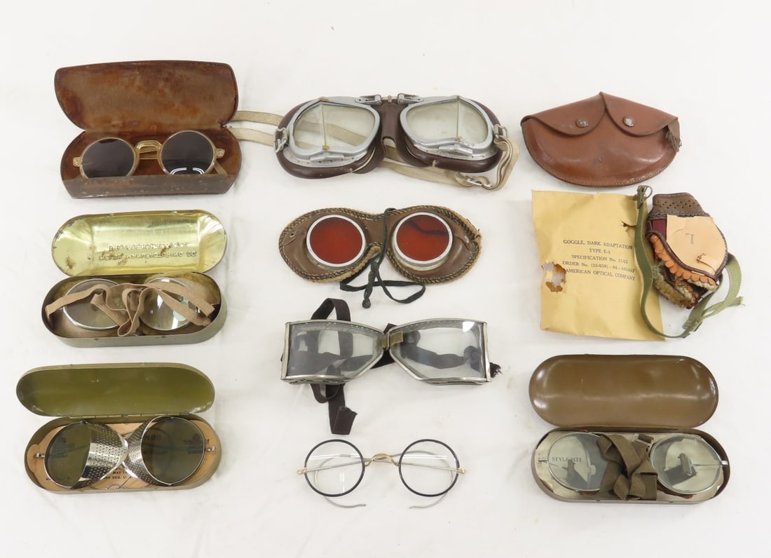 10 Pair Vintage Aviator Goggles & Other Glasses: 10 Pair Vintage Aviator Goggles & Other Glasses - Wilson & Others. Lot Size: 10 x 8 x 6", 2 lbs All information and photos are intended to be as accurate as possible, but errors are possible. No item