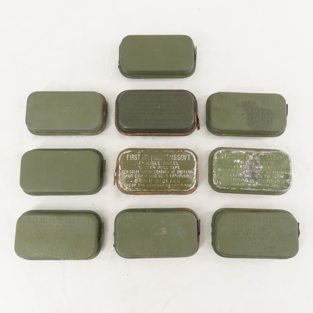 10 WWII US Military Type 2 First Aid Kits: 10 WWII US Military Type 2 First Aid Kits - Lot Size: 7 x 6 x 5", 2 lbs All information and photos are intended to be as accurate as possible, but errors are possible. No item may be returned or