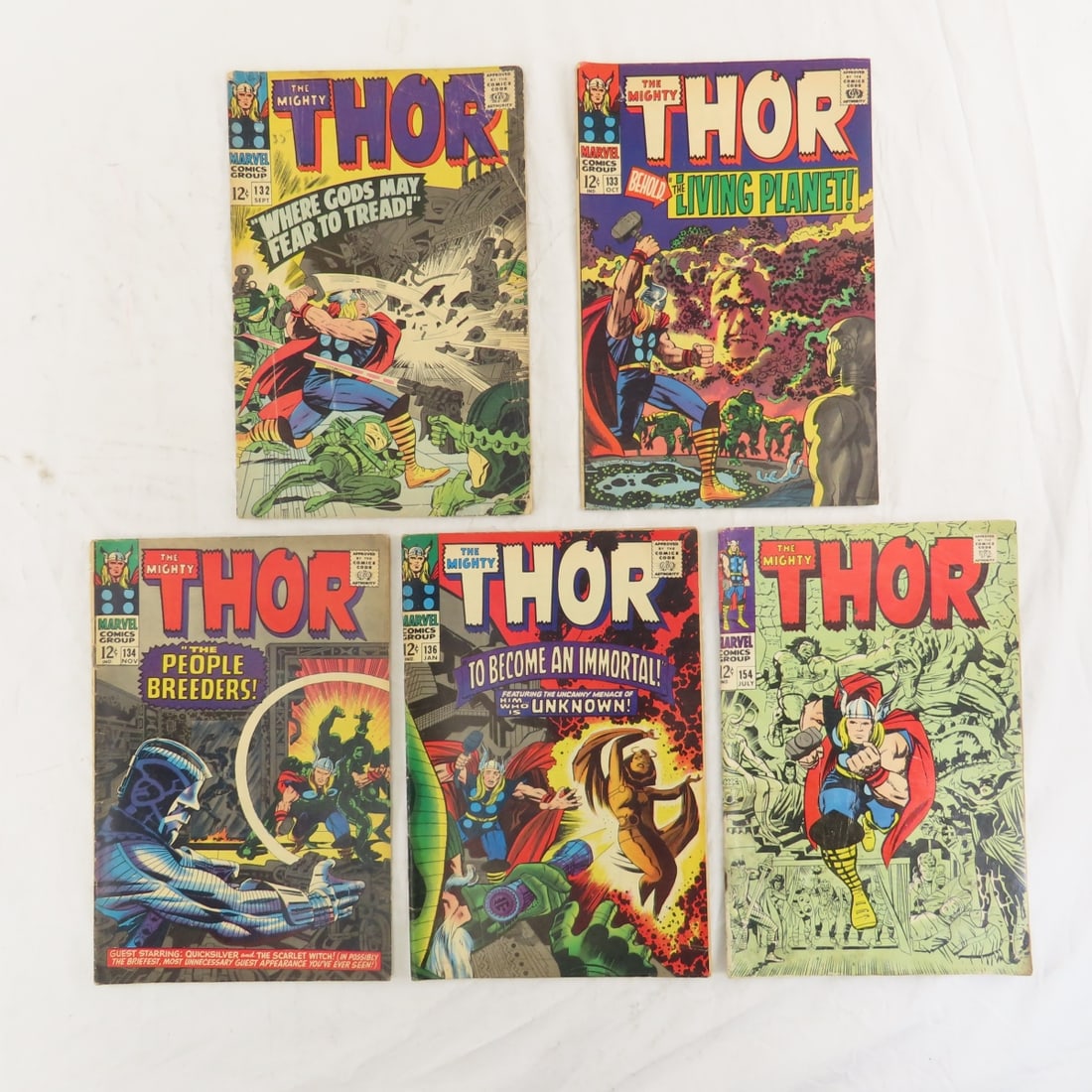 5 The Mighty Thor Comic Books: 132-134, 136 & 154 (1 of 16)