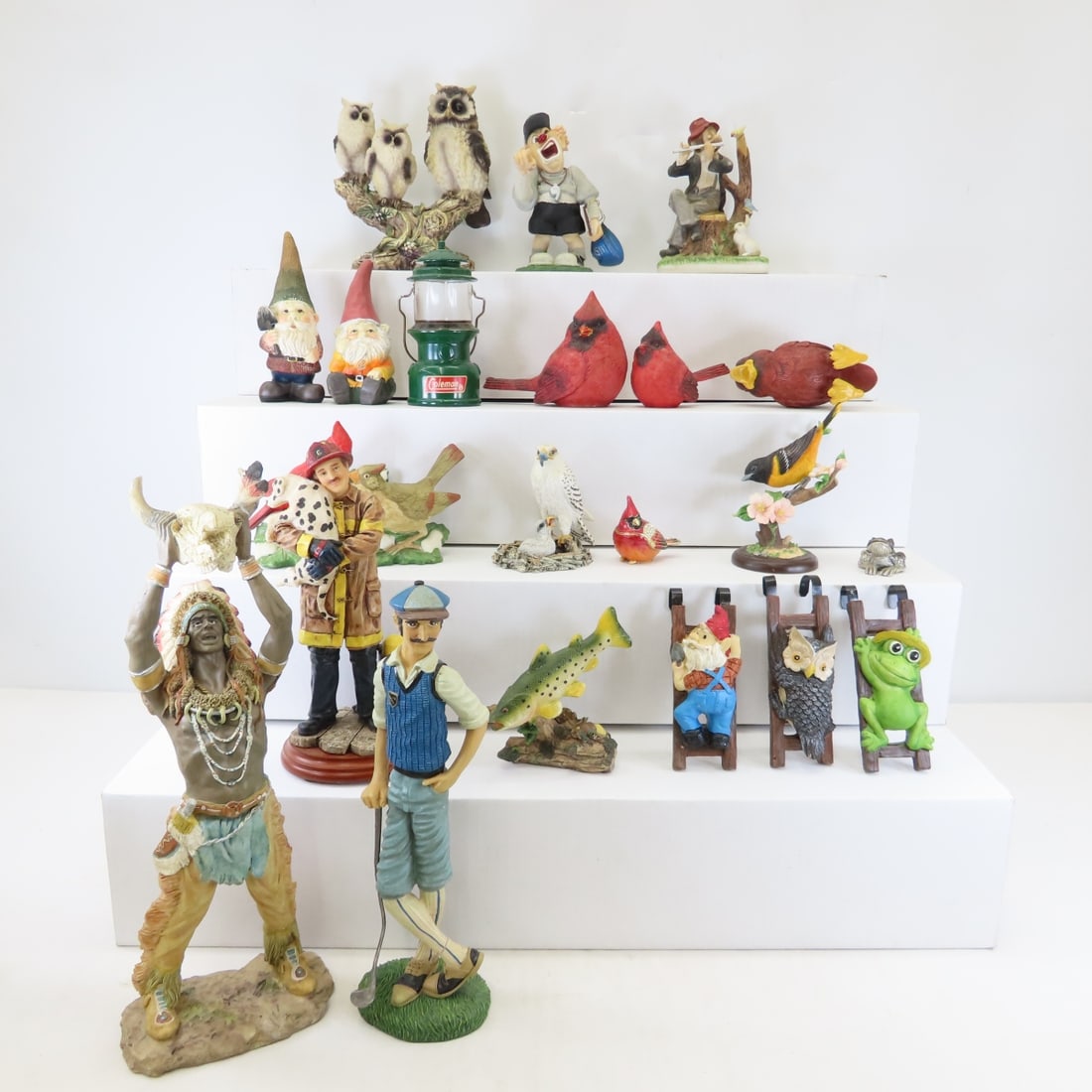 Collection of Birds, People & Troll Figurines: Collection of Birds, People & Troll Figurines - Homco, Border Fine Arts, Melody in Motion, Vanmark, Birds, Fireman, Native American, Fish, Trolls & more. Lot Size: 18 x 15 x 8", 11 lbsPhotos are