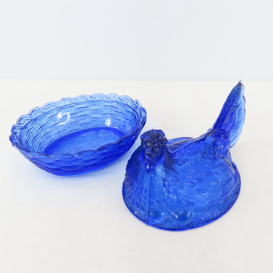 Vintage Fenton Cobalt Blue Hen on Nest - 5