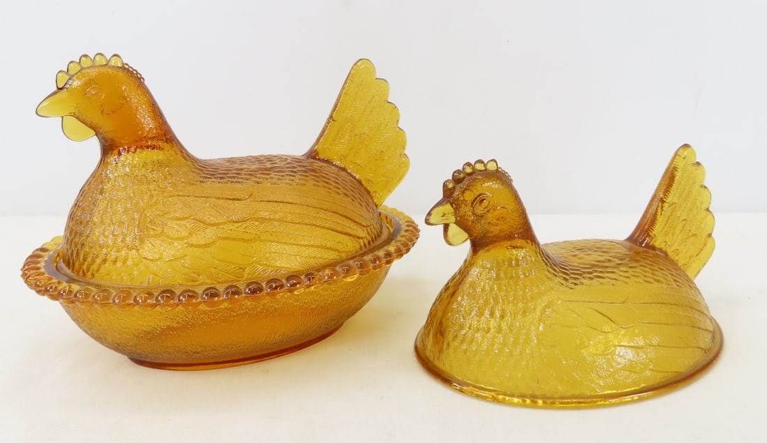 Vintage Indiana Glass Amber Hen on Nest, Extra Hen (1 of 9)