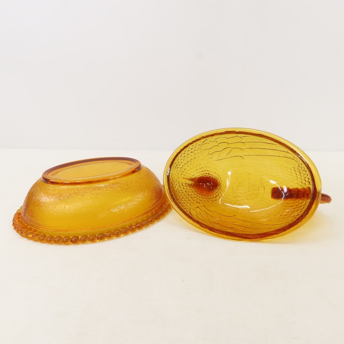 Vintage Indiana Glass Amber Hen on Nest, Extra Hen - 5