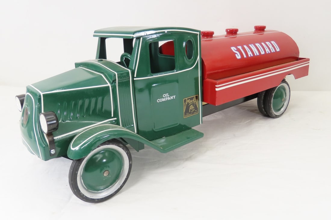 Custom Painted Vintage Standard Oil Mack Truck: Custom Painted Vintage Standard Oil Mack Truck - steel, with custom paint with decals, LOT SIZE: 24x9x9", 10 LBS All information and photos are intended to be as accurate as possible, but errors are