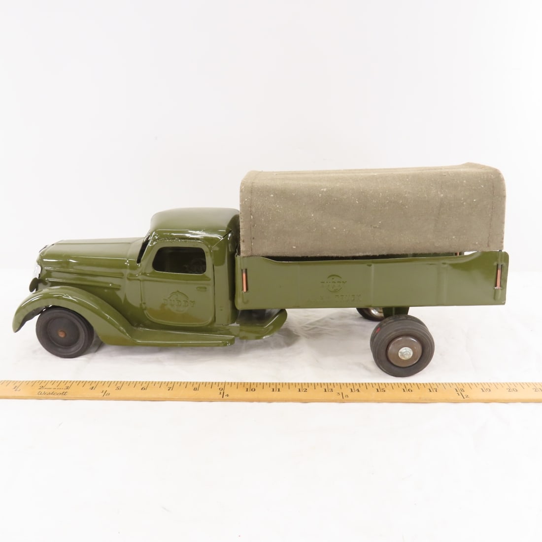 Vintage Pressed Steel Buddy L Army Truck Restored - 2