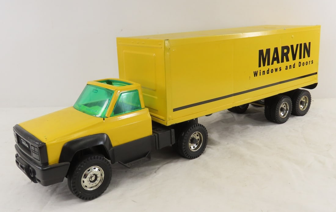 Tonka Truck & Nylint Marvin Windows Semi Restored: Tonka Truck & Nylint Marvin Windows Semi Restored - Custom decals, pressed steel, both truck has repairs to axles, LOT SIZE: 28x9x6", 9 LBS All information and photos are intended to be as accurate as