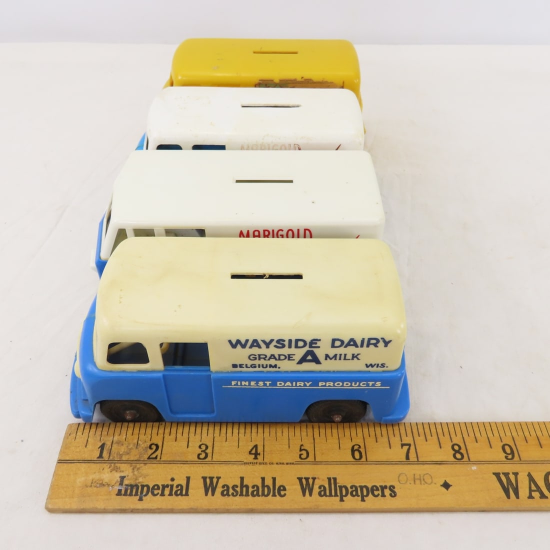 4 Vintage Plastic Dairy Delivery Van Banks - 10
